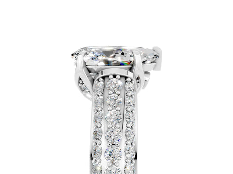 White gold Pear Cut Moissanite Solitaire Ring with Three-Row Pavé Band and Four-Prong Setting_17