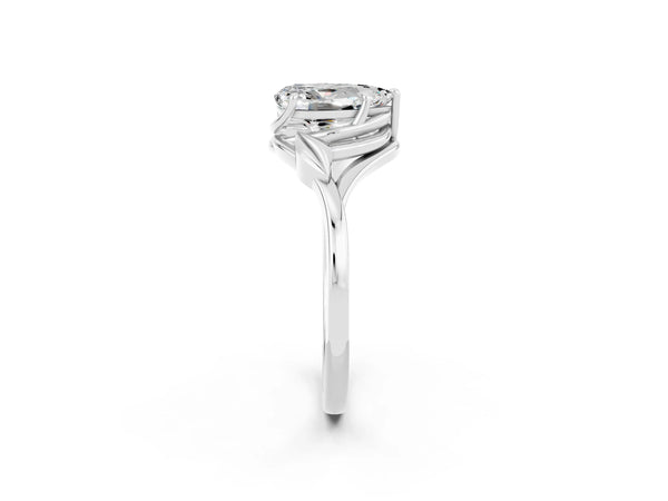 Platinum Pear Cut Moissanite Solitaire Ring with Twist Band and Four-Prong Setting