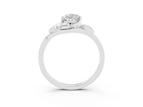 White gold Pear Cut Moissanite Solitaire Ring with Twist Band and Four-Prong Setting_15