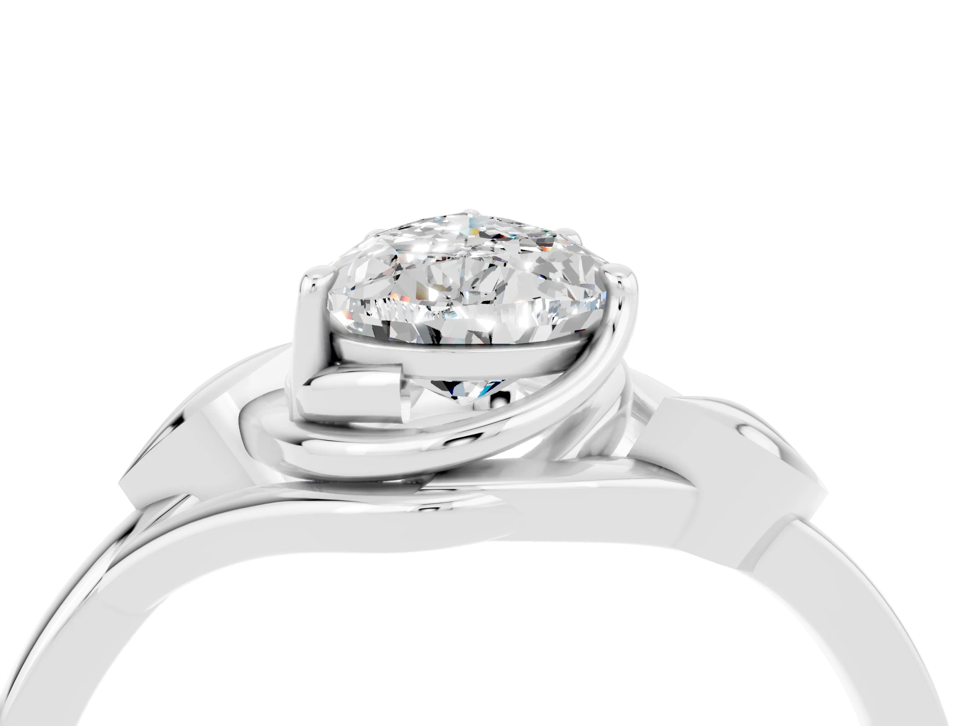 White gold Pear Cut Moissanite Solitaire Ring with Twist Band and Four-Prong Setting_16