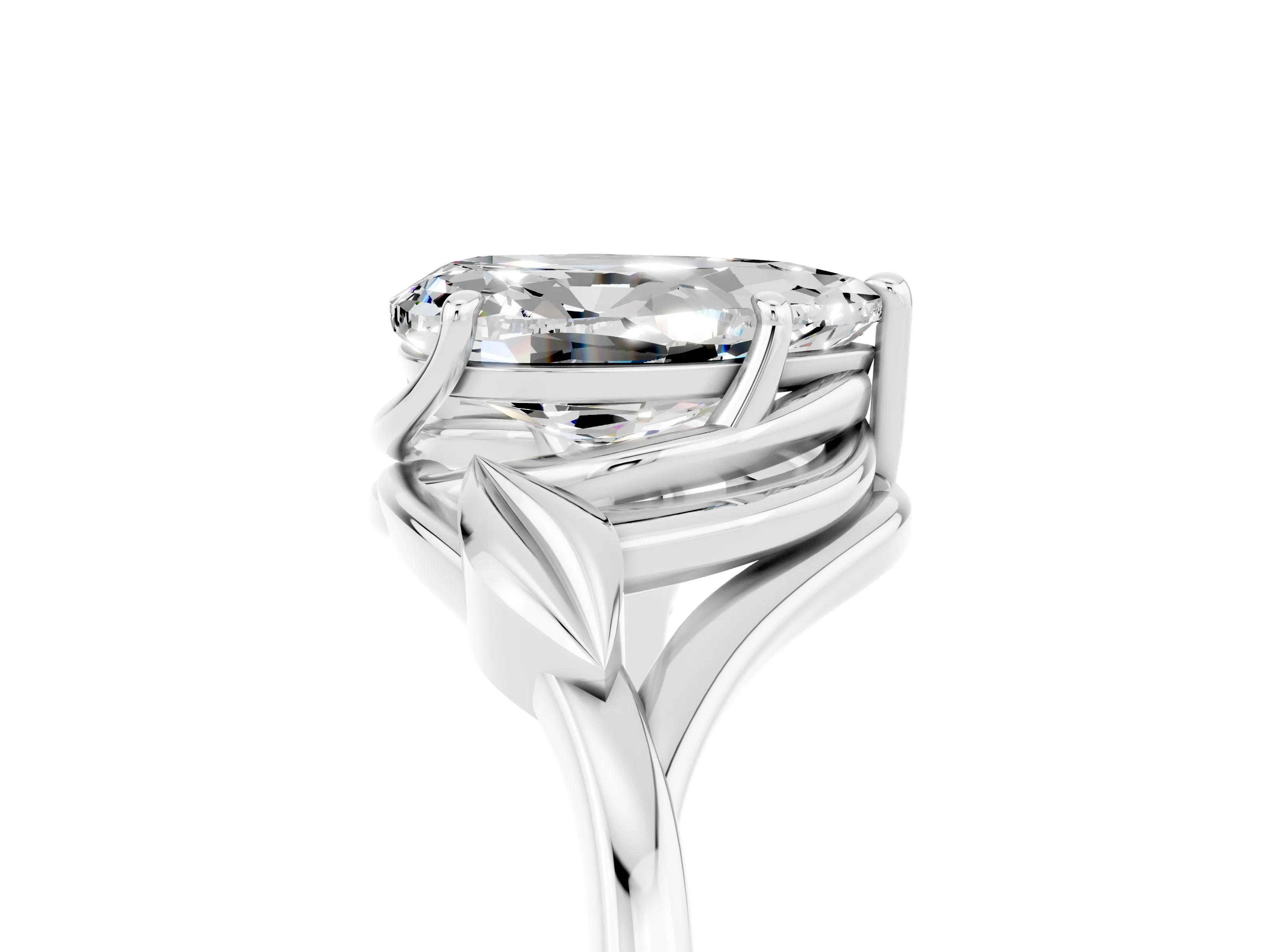 White gold Pear Cut Moissanite Solitaire Ring with Twist Band and Four-Prong Setting_17