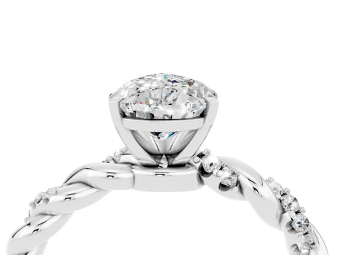 White gold Pear Cut Moissanite Solitaire Ring with Twisted Band and Pavé Accents_4