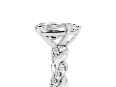 White gold Pear Cut Moissanite Solitaire Ring with Twisted Band and Pavé Accents_5