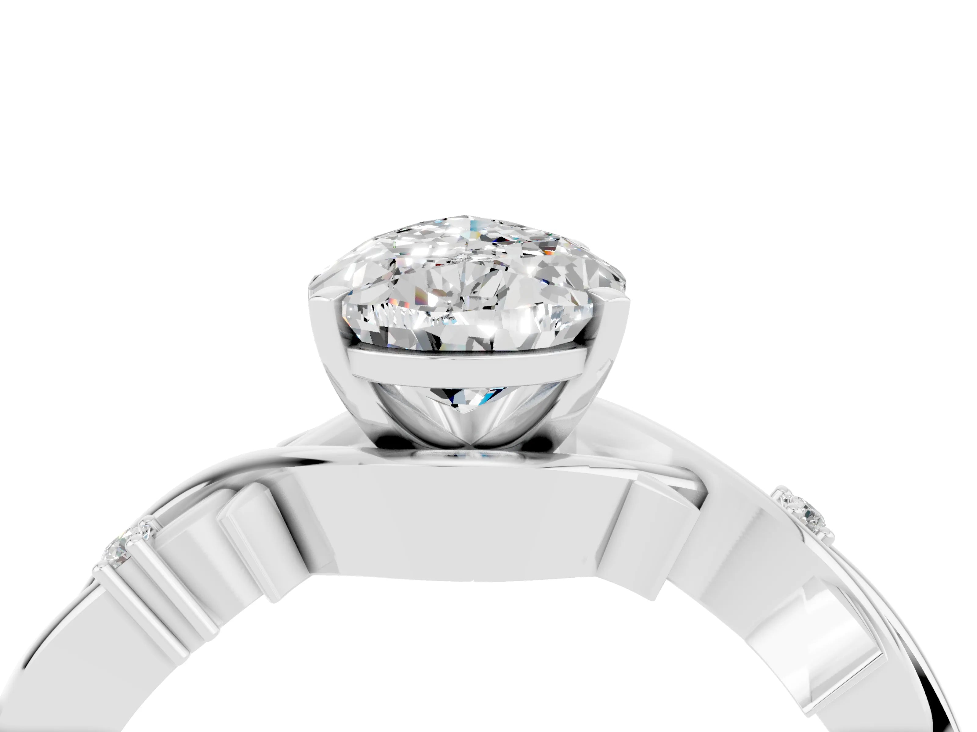 White gold Pear Cut Moissanite Solitaire Ring with Twisted Band and Prong Setting_16
