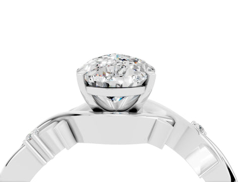 White gold Pear Cut Moissanite Solitaire Ring with Twisted Band and Prong Setting_16