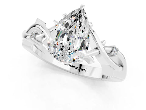 White gold Pear Cut Moissanite Solitaire Ring with Twisted Band and Prong Setting_1