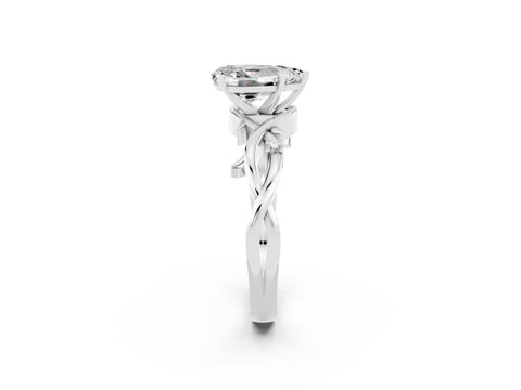 White gold Pear Cut Moissanite Solitaire Ring with Twisted Band and Prong Setting_2