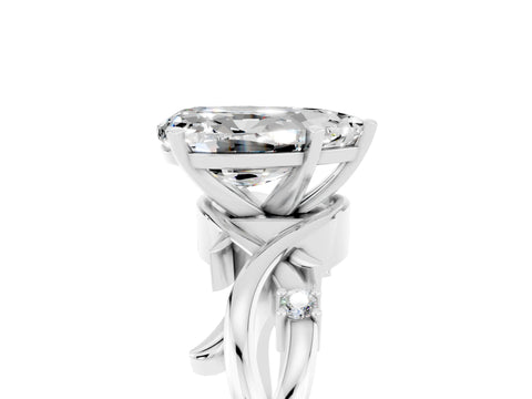 White gold Pear Cut Moissanite Solitaire Ring with Twisted Band and Prong Setting_5