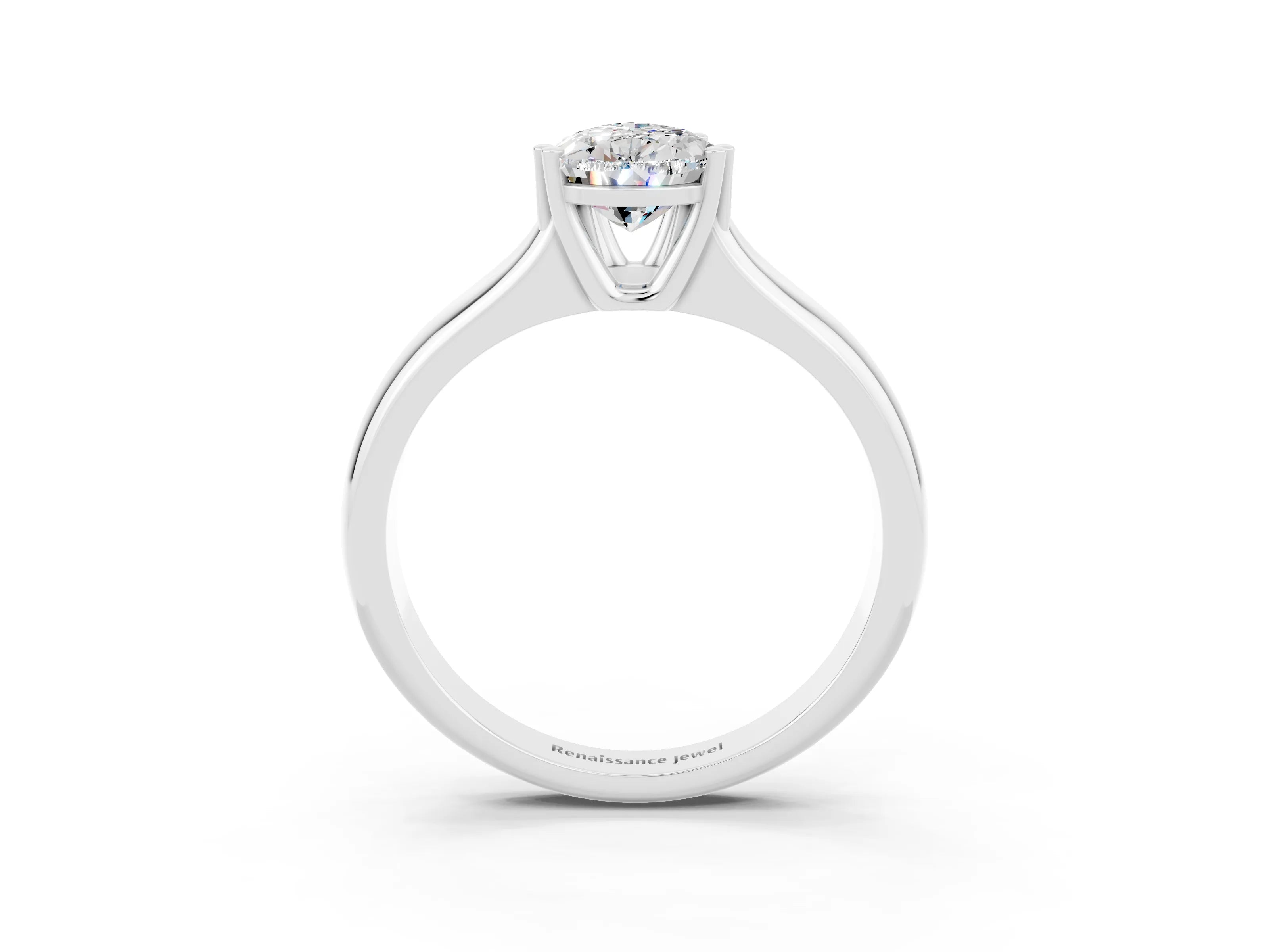 White gold Pear Cut Moissanite Solitaire Ring with Wide Band and Prong Setting_3