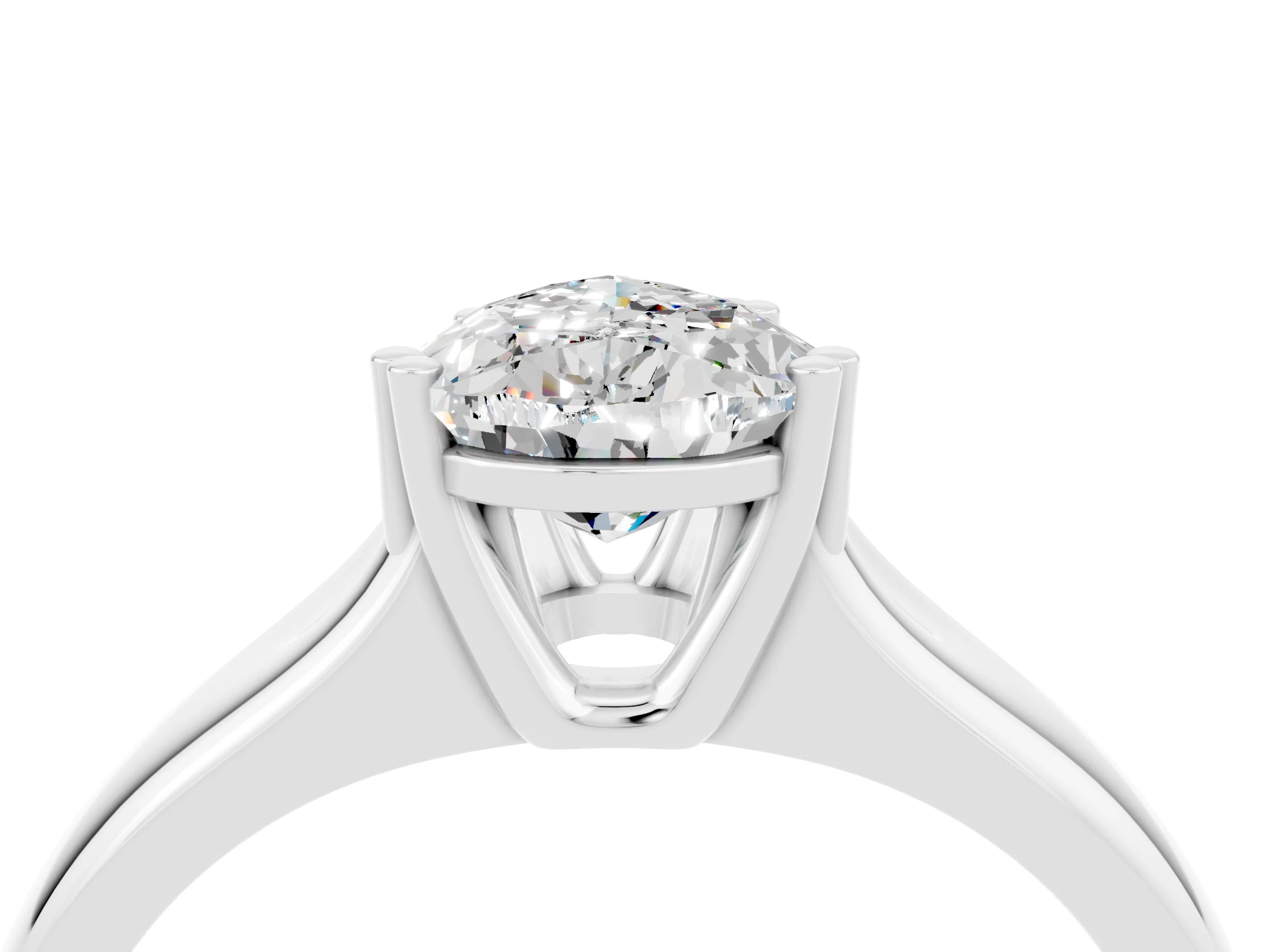 White gold Pear Cut Moissanite Solitaire Ring with Wide Band and Prong Setting_4