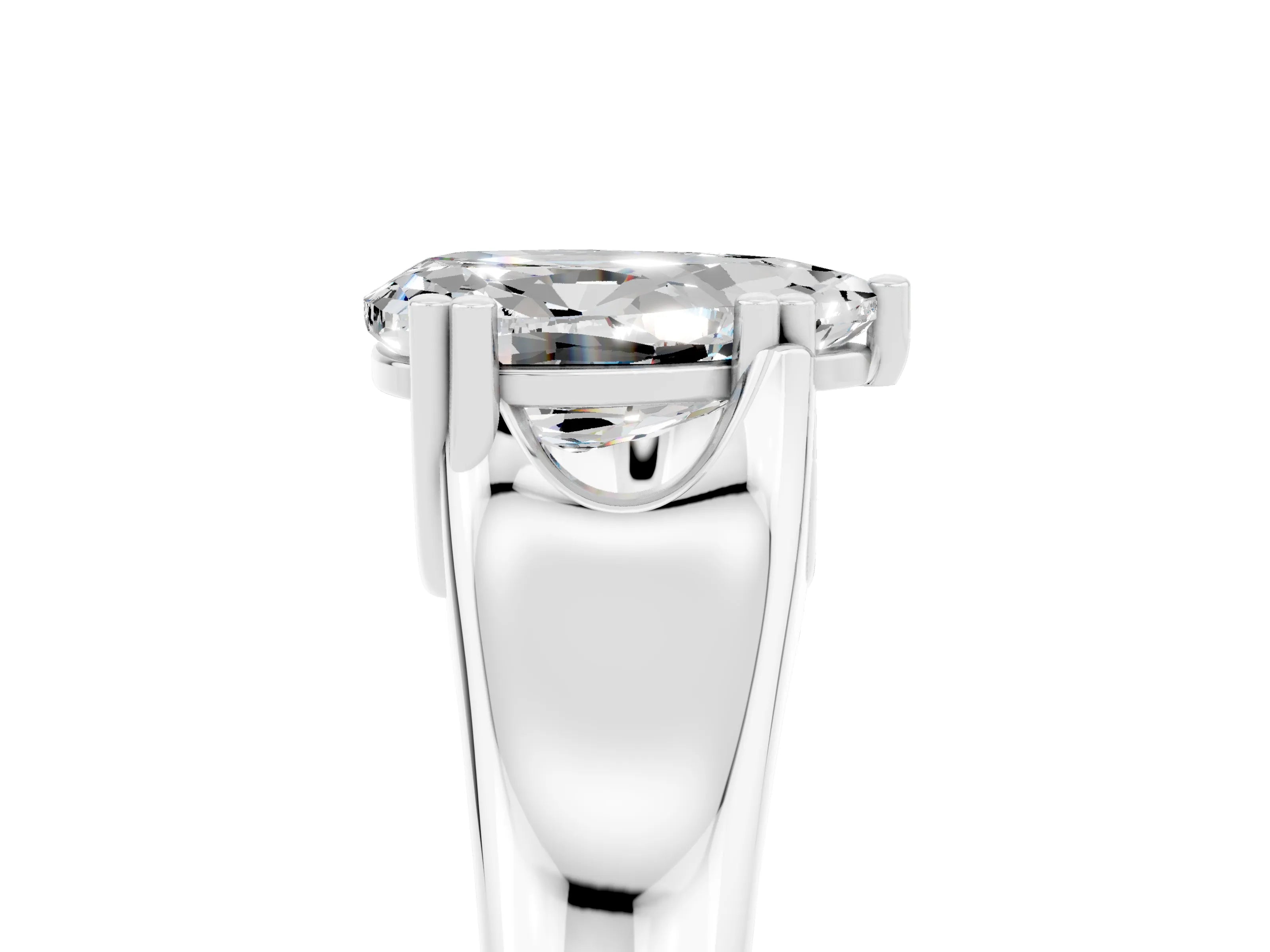 White gold Pear Cut Moissanite Solitaire Ring with Wide Band and Prong Setting_5