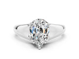 White gold Pear Cut Moissanite Solitaire Ring with Wide Band and Prong Setting