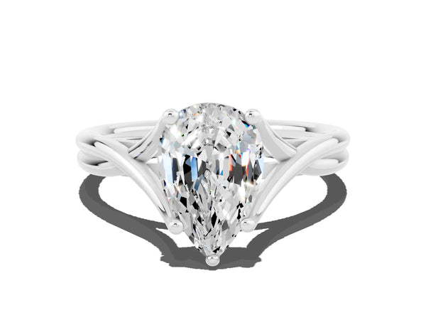 White gold Pear Cut Moissanite Solitaire Twist Band Prong Setting Ring