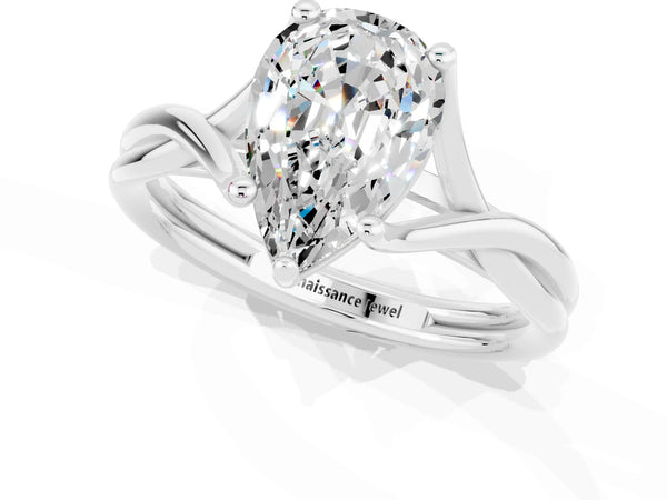 Platinum Pear Cut Moissanite Solitaire Twist Band Prong Setting Ring
