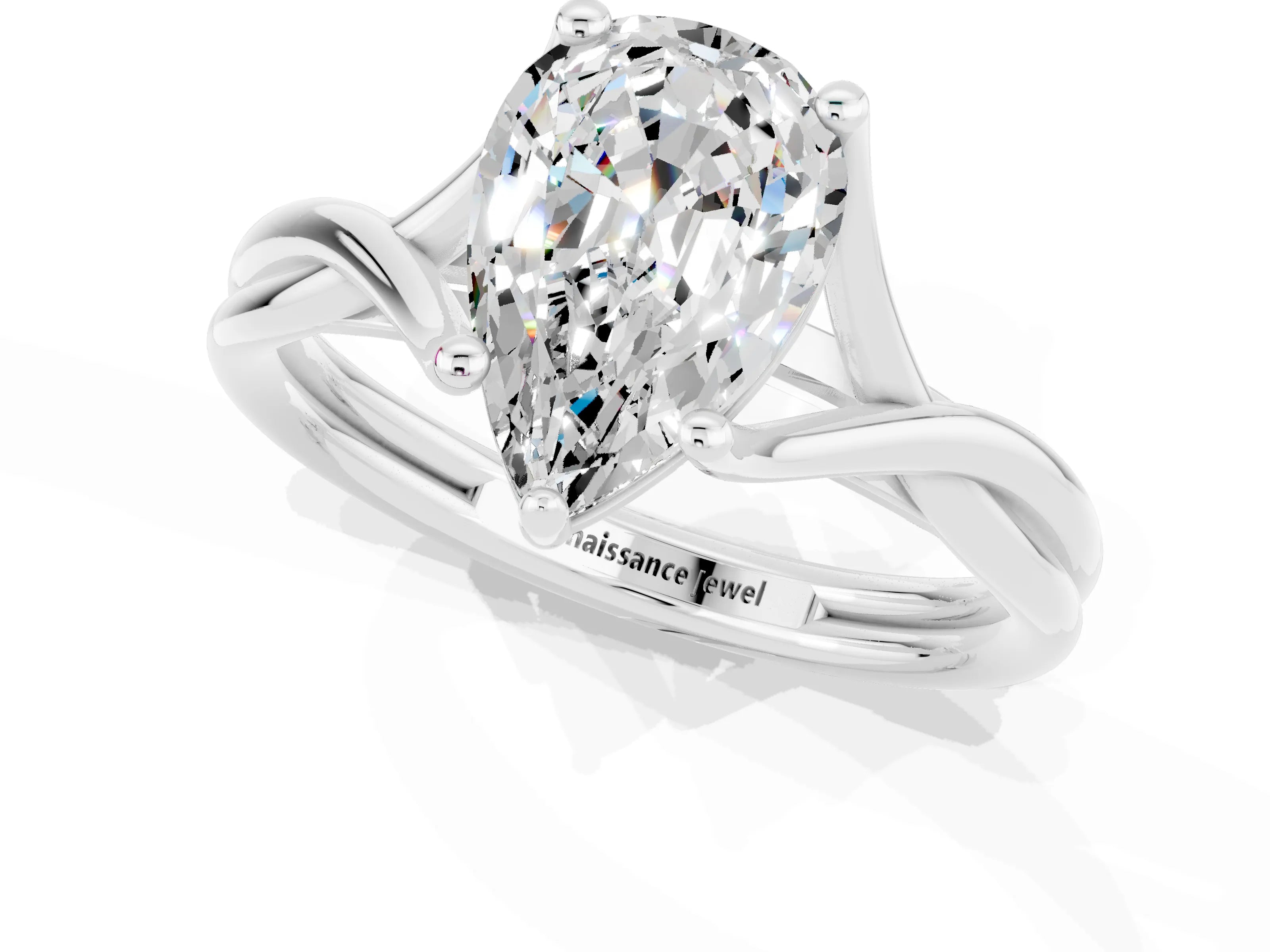 White gold Pear Cut Moissanite Solitaire Twist Band Prong Setting Ring_37