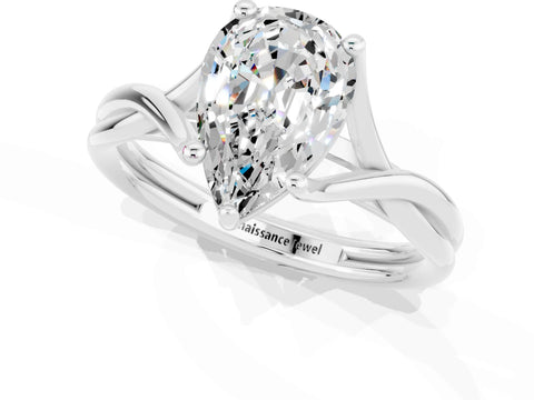 White gold Pear Cut Moissanite Solitaire Twist Band Prong Setting Ring_37