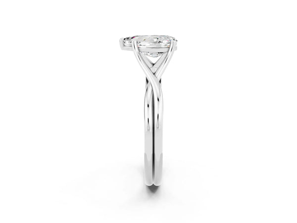 Platinum Pear Cut Moissanite Solitaire Twist Band Prong Setting Ring