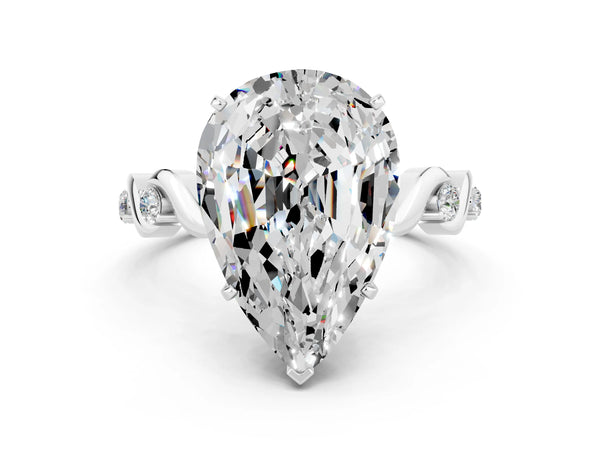 Platinum Pear Cut Moissanite Solitaire Twisted Band with Round  Accents and Prong Setting
