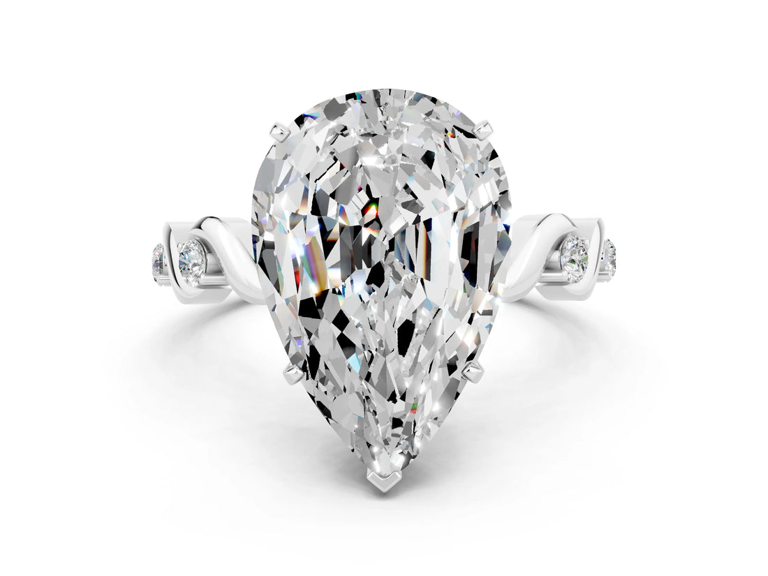 White gold Pear Cut Moissanite Solitaire Twisted Band with Round  Accents and Prong Setting_12