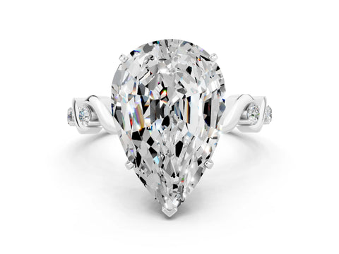 White gold Pear Cut Moissanite Solitaire Twisted Band with Round  Accents and Prong Setting_12