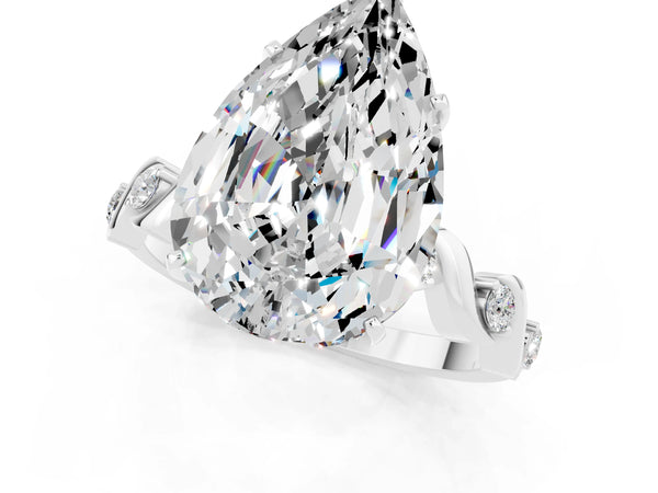 Platinum Pear Cut Moissanite Solitaire Twisted Band with Round  Accents and Prong Setting