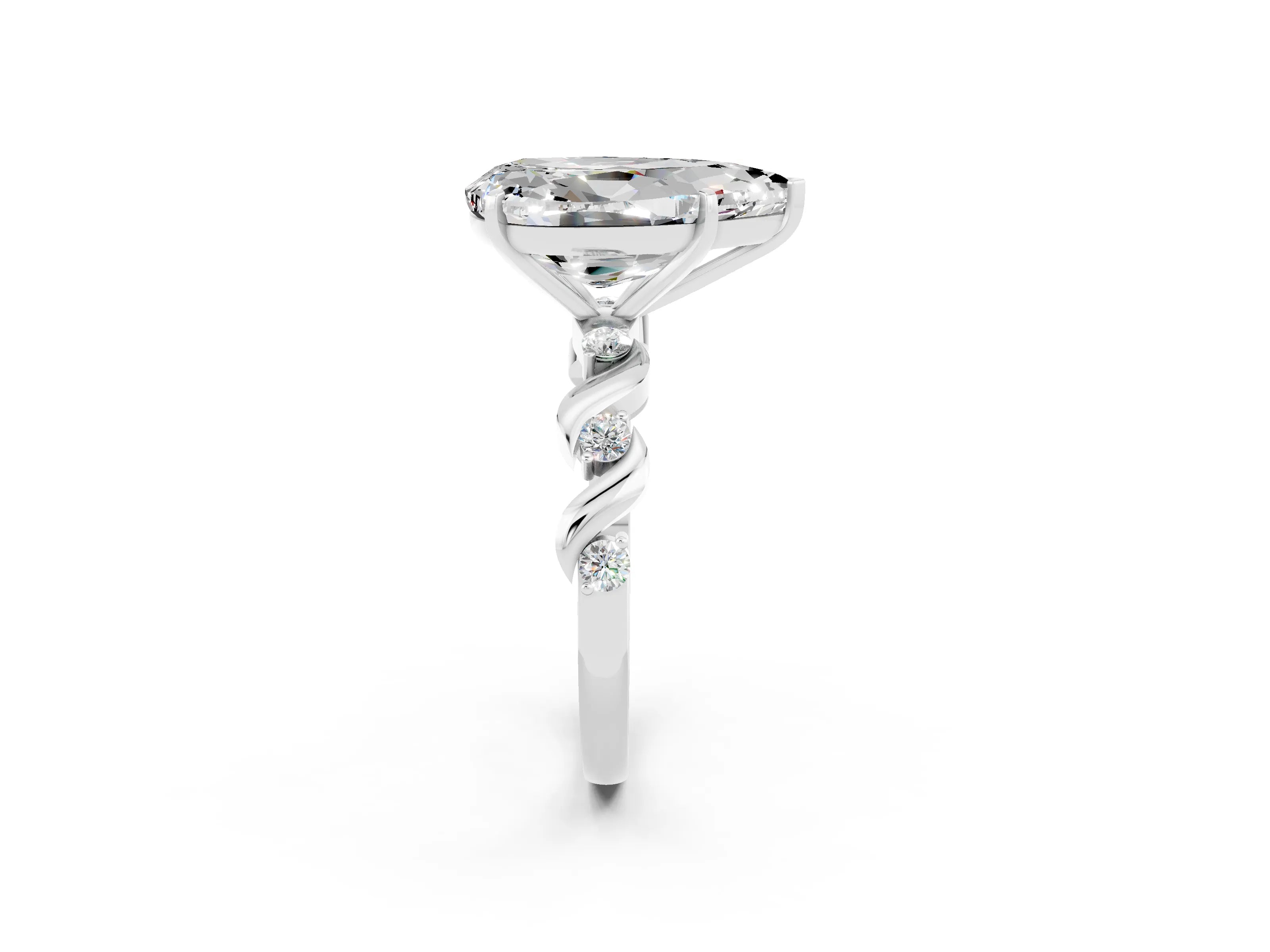 White gold Pear Cut Moissanite Solitaire Twisted Band with Round  Accents and Prong Setting_14