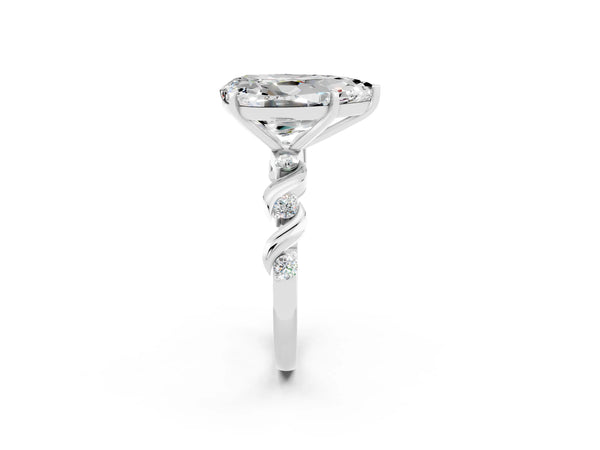 Platinum Pear Cut Moissanite Solitaire Twisted Band with Round  Accents and Prong Setting