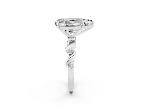 White gold Pear Cut Moissanite Solitaire Twisted Band with Round  Accents and Prong Setting_14