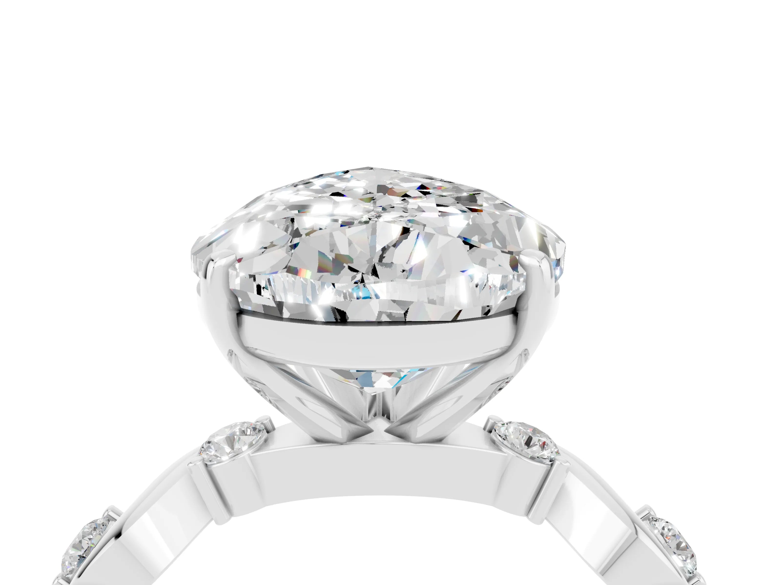 White gold Pear Cut Moissanite Solitaire Twisted Band with Round  Accents and Prong Setting_16