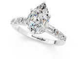 White gold Pear Cut Moissanite Solitaire with Side Baguettes and Channel Set Band_1