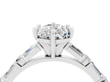 White gold Pear Cut Moissanite Solitaire with Side Baguettes and Channel Set Band_4