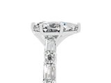 White gold Pear Cut Moissanite Solitaire with Side Baguettes and Channel Set Band_5