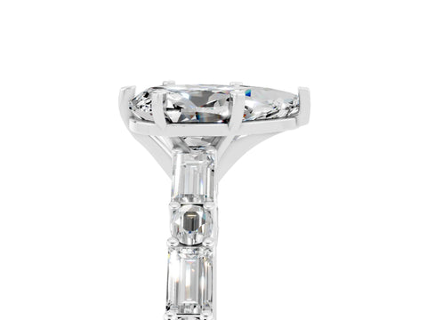 White gold Pear Cut Moissanite Solitaire with Side Baguettes and Channel Set Band_5