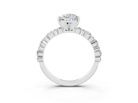 White gold Pear Cut Moissanite Solitaire with Side Stones, Pave Band, Four-Prong Setting_39