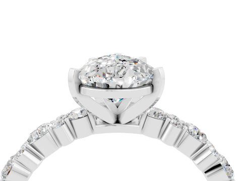White gold Pear Cut Moissanite Solitaire with Side Stones, Pave Band, Four-Prong Setting_40