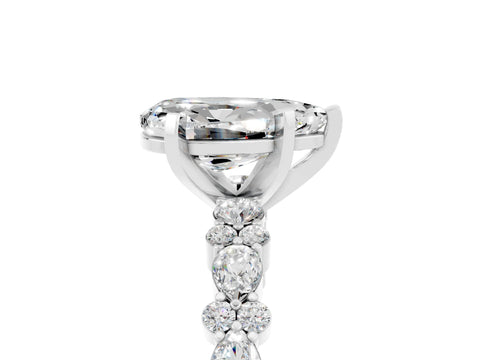 White gold Pear Cut Moissanite Solitaire with Side Stones, Pave Band, Four-Prong Setting_41