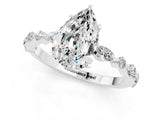 White gold Pear Cut Moissanite Solitaire with Side Stones on a Pavé Band and Four-Prong Setting_1