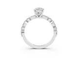 White gold Pear Cut Moissanite Solitaire with Side Stones on a Pavé Band and Four-Prong Setting_3