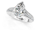 White gold Pear Cut Moissanite Split Shank Engagement Ring with Pavé Band_1
