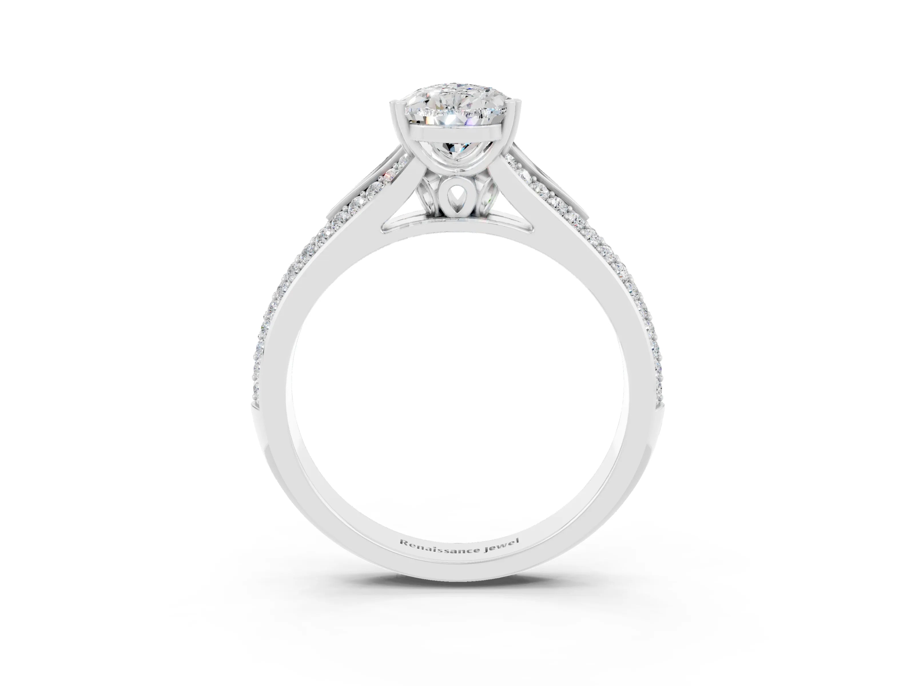 White gold Pear Cut Moissanite Split Shank Engagement Ring with Pavé Band_3