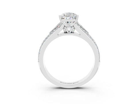 White gold Pear Cut Moissanite Split Shank Engagement Ring with Pavé Band_3