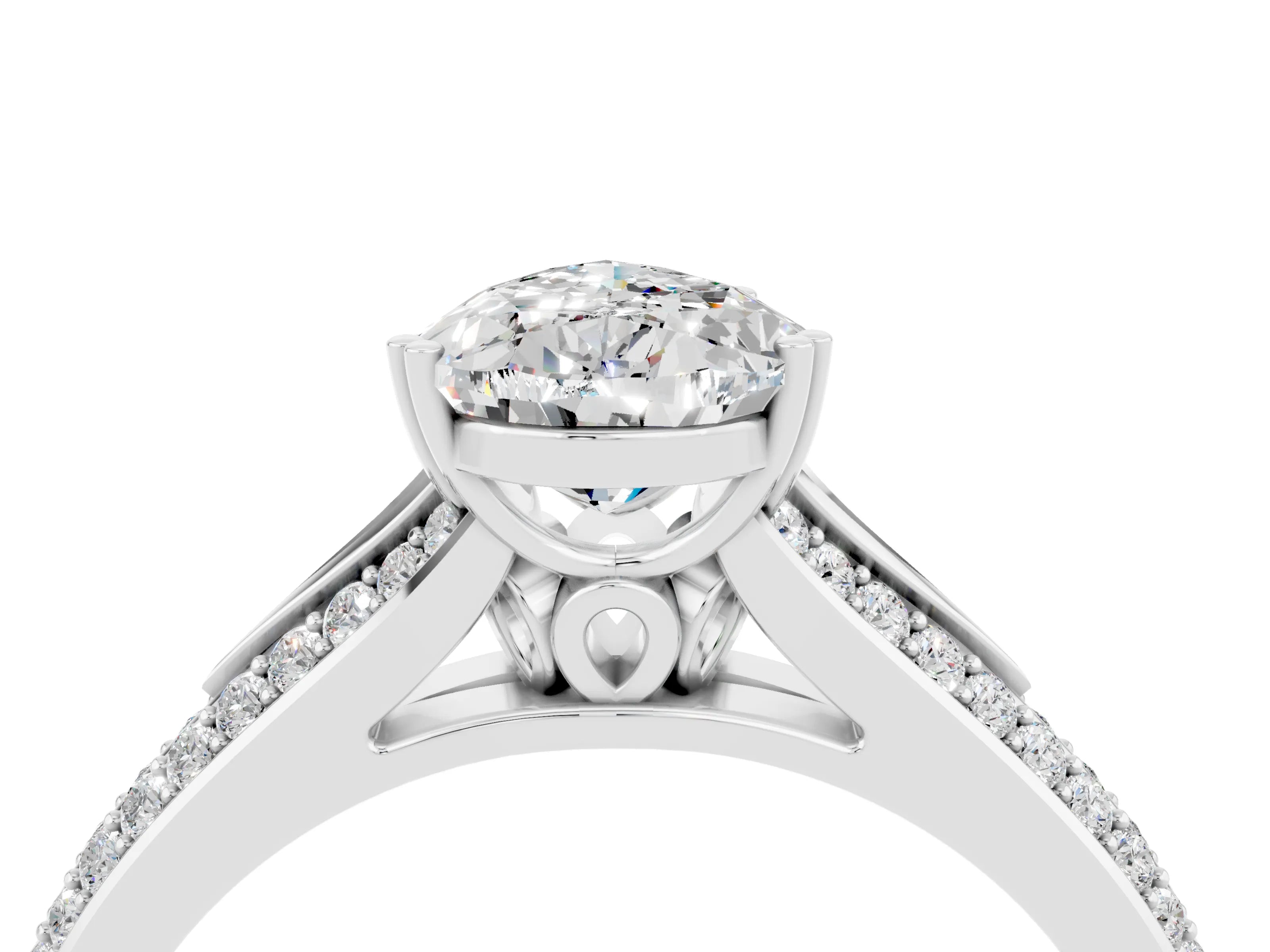 White gold Pear Cut Moissanite Split Shank Engagement Ring with Pavé Band_4