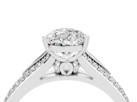 White gold Pear Cut Moissanite Split Shank Engagement Ring with Pavé Band_4