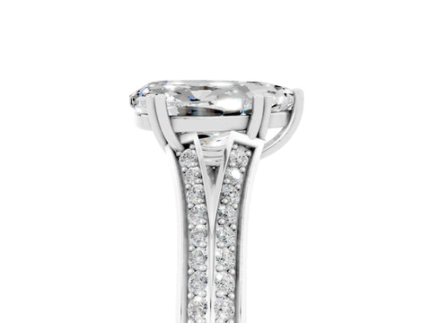 White gold Pear Cut Moissanite Split Shank Engagement Ring with Pavé Band_5