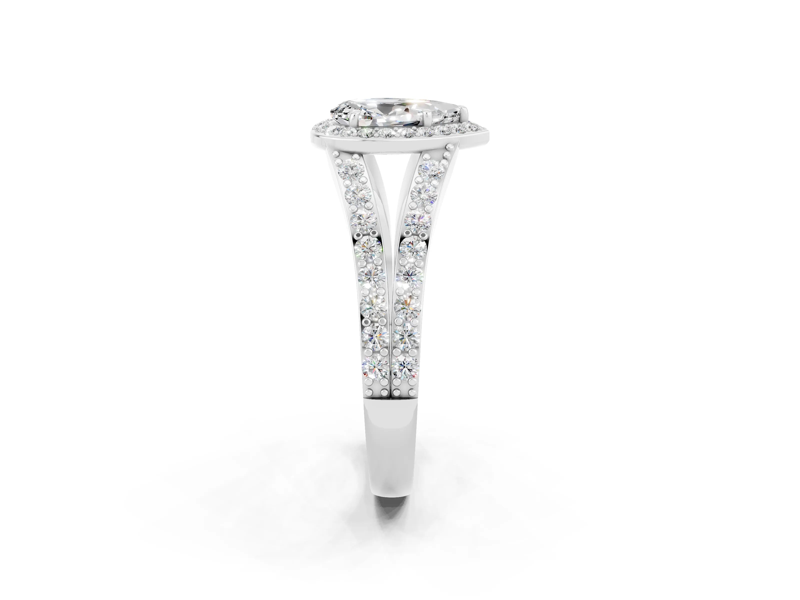 White gold Pear Cut Moissanite Split Shank Halo Ring with Four-Prong Setting_14