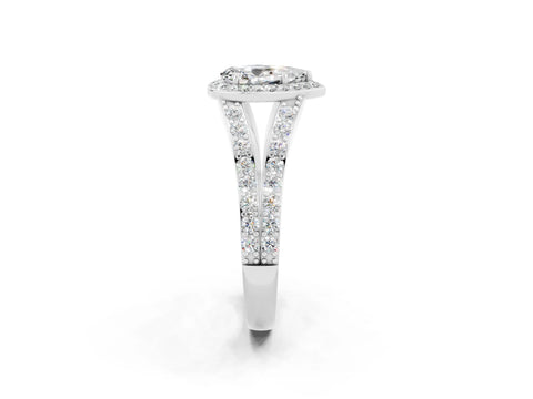 White gold Pear Cut Moissanite Split Shank Halo Ring with Four-Prong Setting_14
