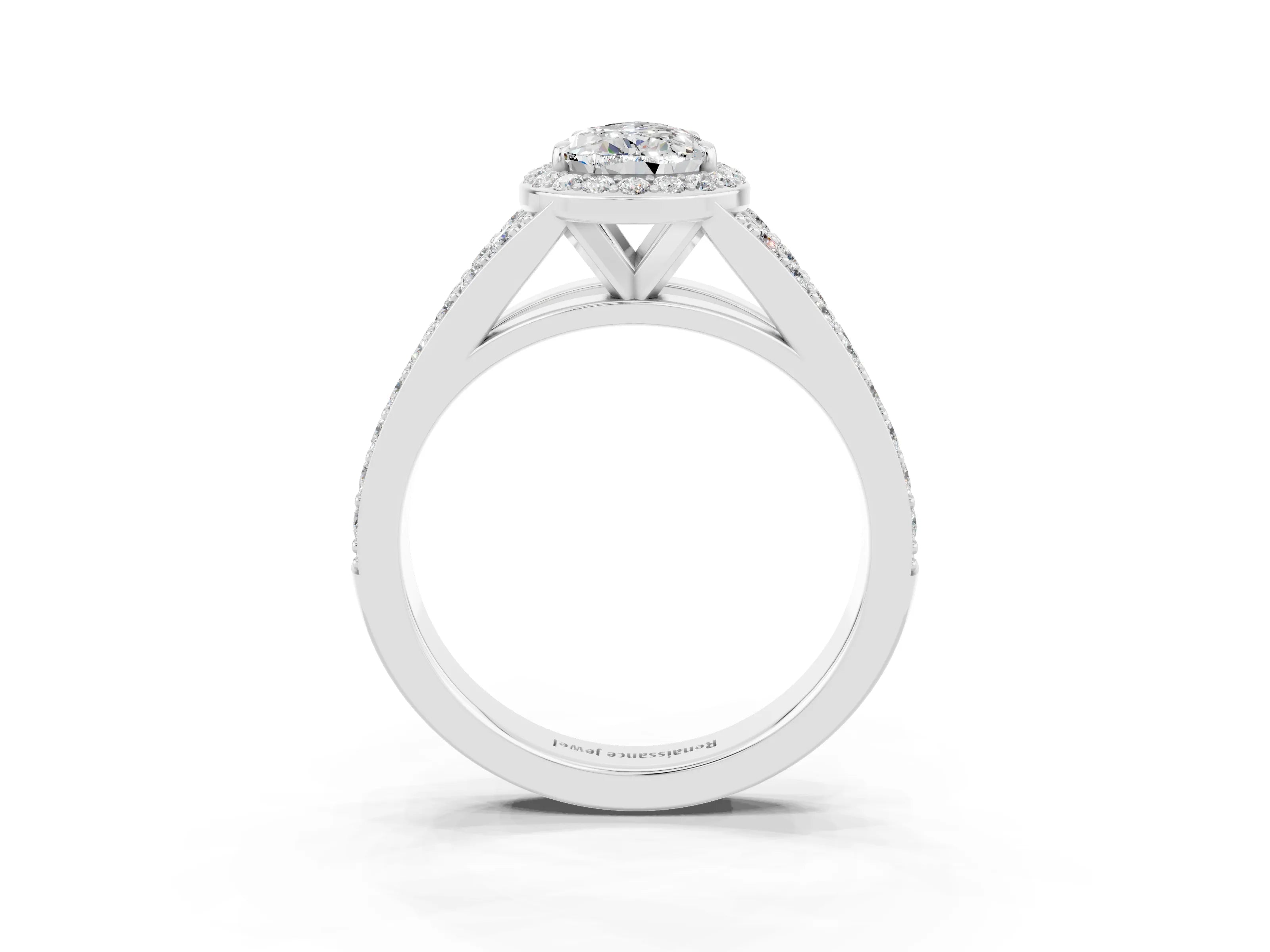 White gold Pear Cut Moissanite Split Shank Halo Ring with Four-Prong Setting_15