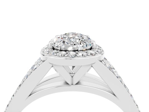 White gold Pear Cut Moissanite Split Shank Halo Ring with Four-Prong Setting_16