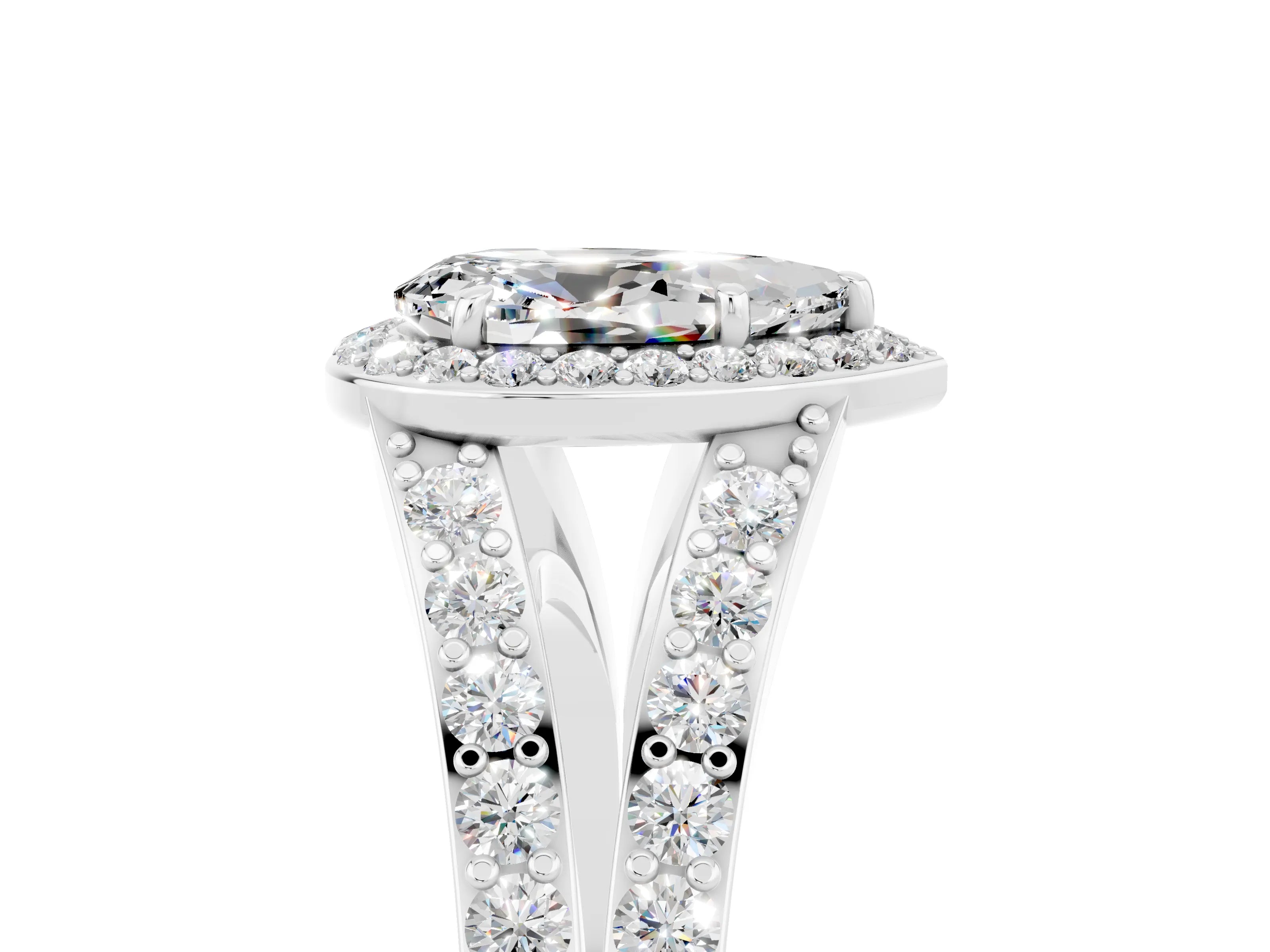 White gold Pear Cut Moissanite Split Shank Halo Ring with Four-Prong Setting_17
