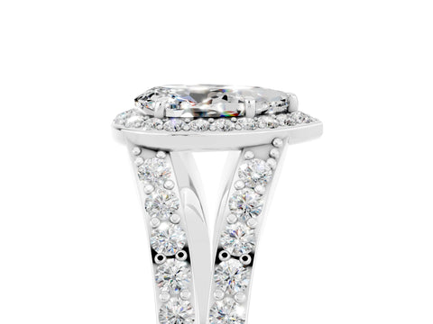 White gold Pear Cut Moissanite Split Shank Halo Ring with Four-Prong Setting_29